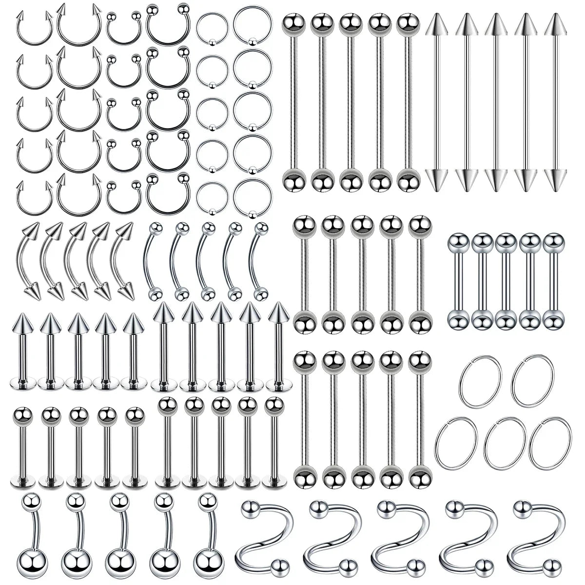 100Pcs Lot Surgical Steel Nose Ring Hoop Nostril Piercing Septum Ring Horseshoe Fake Nose Ring Set Body Jewelry