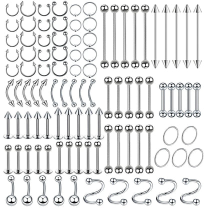 100Pcs Lot Surgical Steel Nose Ring Hoop Nostril Piercing Septum Ring Horseshoe Fake Nose Ring Set Body Jewelry