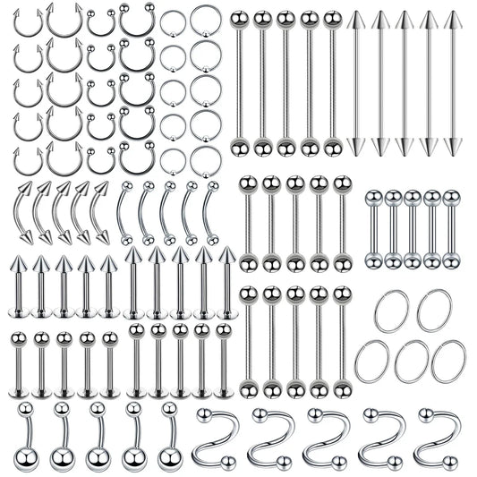100Pcs Lot Surgical Steel Nose Ring Hoop Nostril Piercing Septum Ring Horseshoe Fake Nose Ring Set Body Jewelry