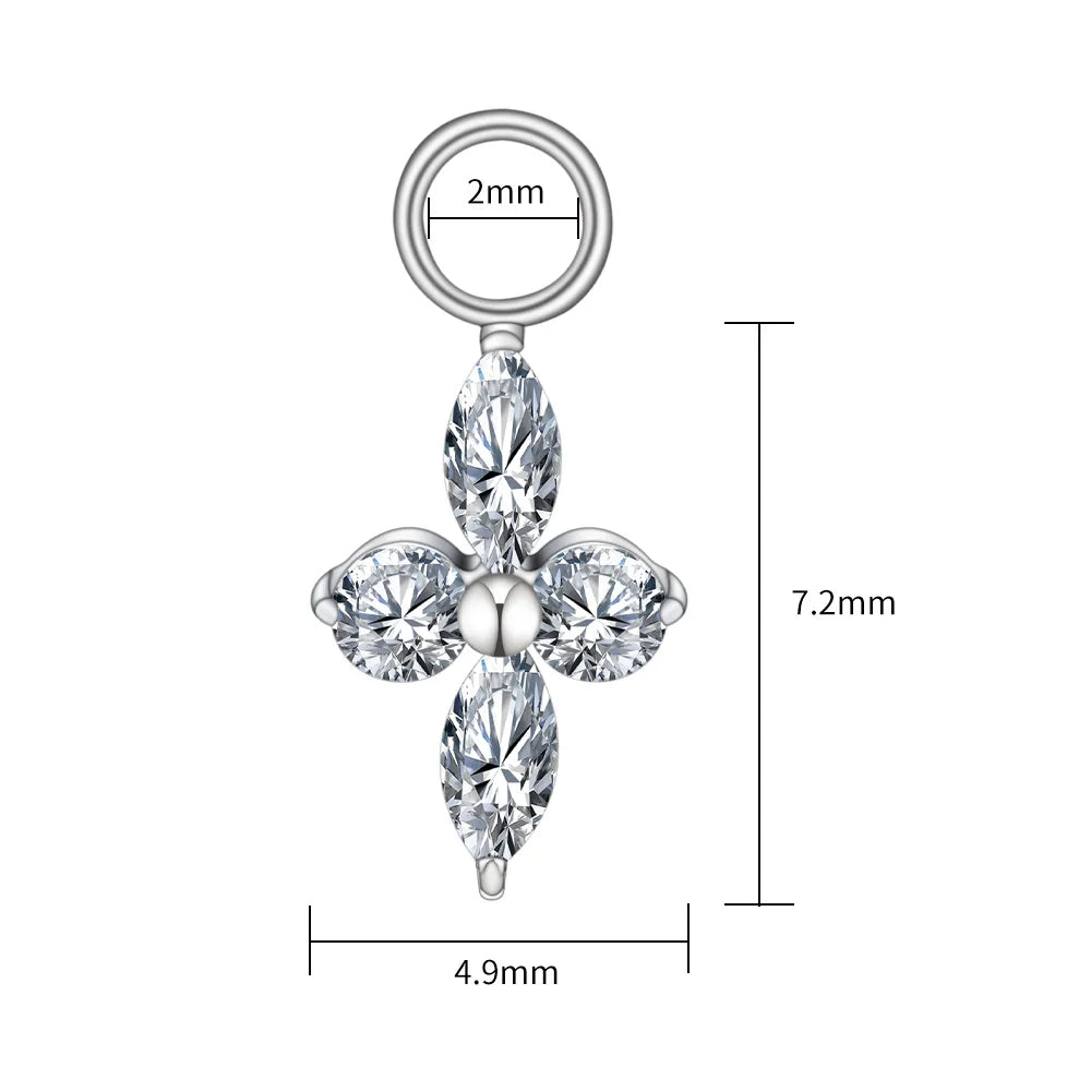 Right Grand ASTM F136 Titanium Cubic Zirconia Four-Point Star Pendant Charm for Ear Lobe Dangle Hoop Huggie Earrings
