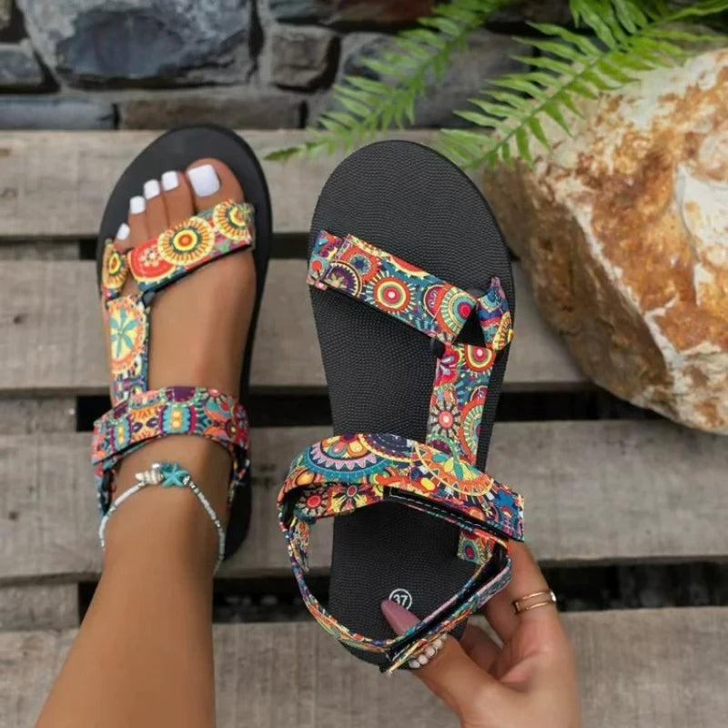 Summer Flat Women's Shoes Outdoor Sandals Casual Women Slippers Hemp Rope Set Foot Beach Sandals Large Size Hook & Loop Sandals