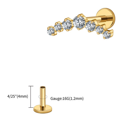Right Grand ASTM F136 Titanium 16G CZ Cluster Climber Stud Earring Labret Helix Tragus Cartilage Stud Flatback Piercing
