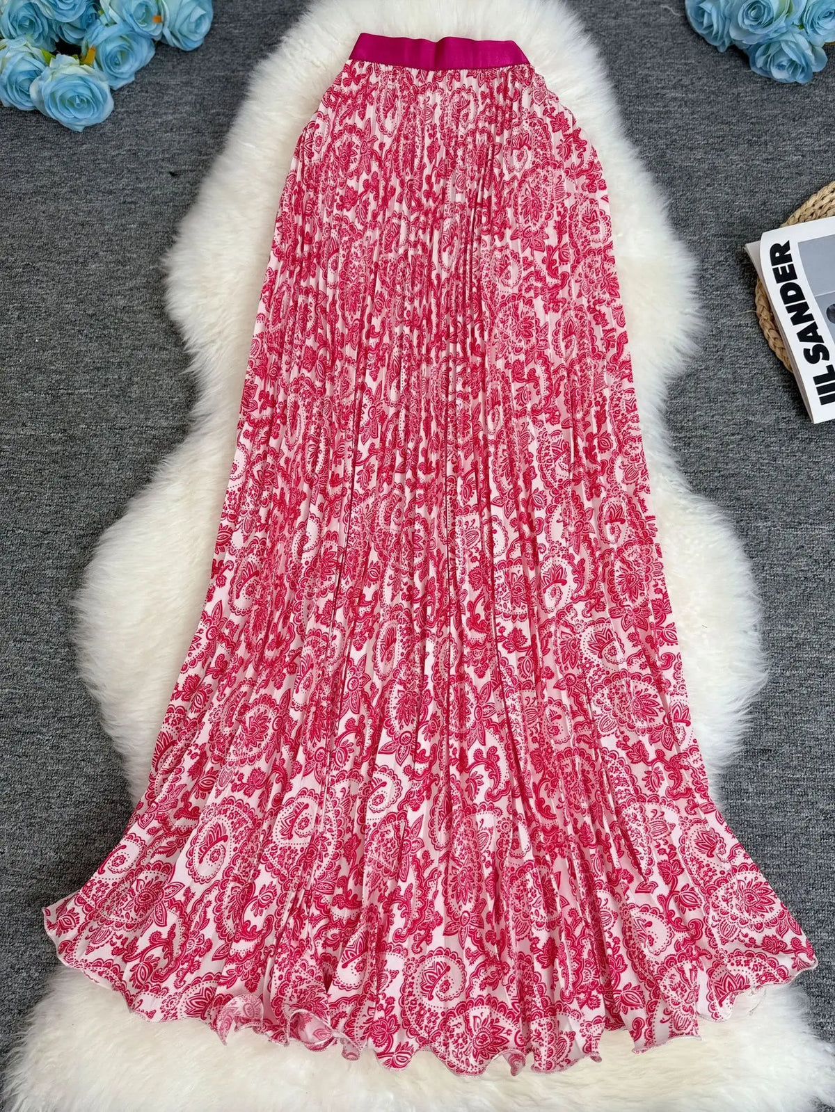 Polka Dot Print High Elegant A-line Pleated Long Skirt For Women 2025 Spring autumn Office Lady Casual Leopard Skirts