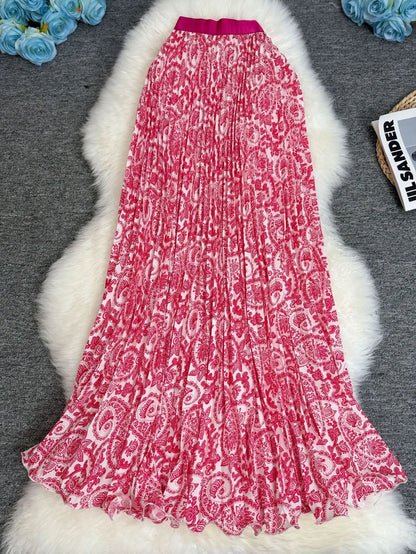 Polka Dot Print High Elegant A-line Pleated Long Skirt For Women 2025 Spring autumn Office Lady Casual Leopard Skirts