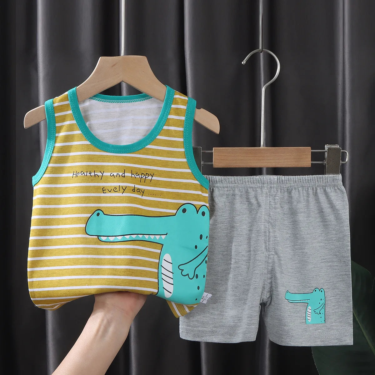 2PCS Children Sets Kids Clothes Vest Suit Summer Children Clothing Baby Cotton T-Shirts Shorts Tank Top Boys Girls Sleeveless