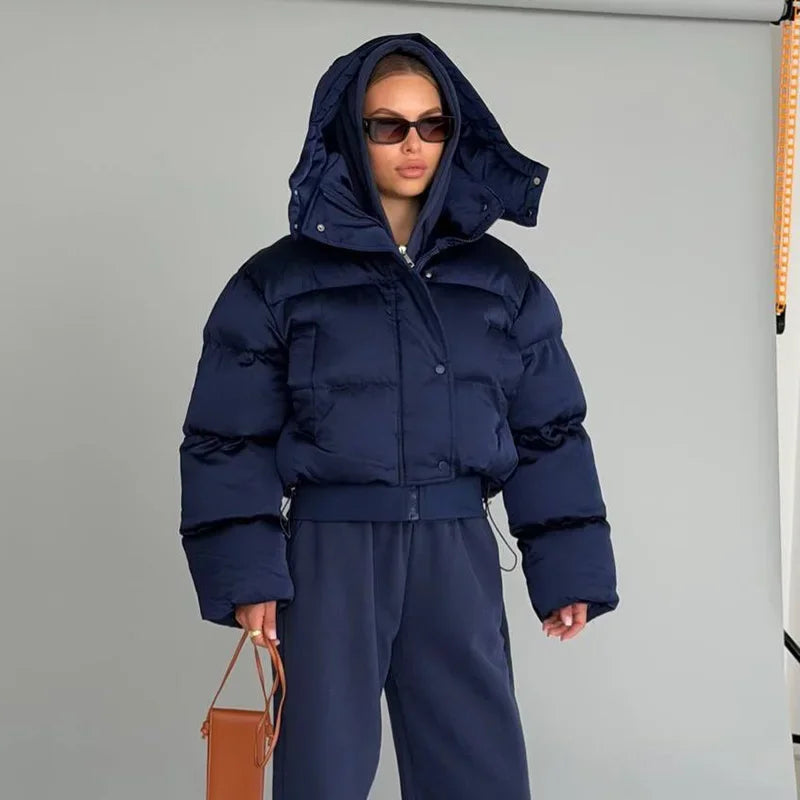 Detachable Sleeves Padded Coats Women's Hooded Zipper Pockets Stand Collar Thicken Jackets 2026 New Ladies Winter Solid Outwear