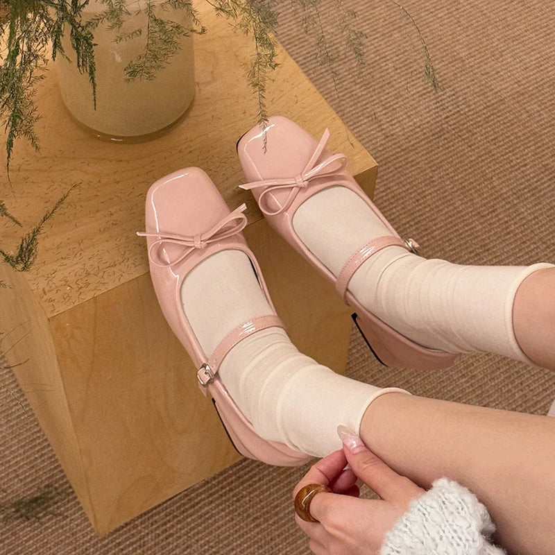 Women's Bow-Detail Mary Jane Block-Heel Shoes