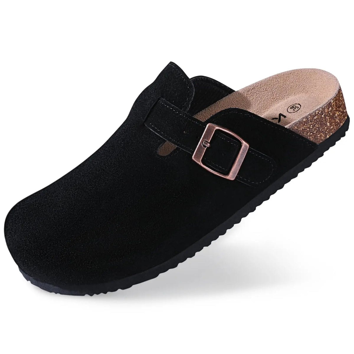 Shevalues Women's Suede Clogs Classic Cork Slippers Leather Mules Men Cork Footbed Sandals Comfort Beach Shoes with Arch Support