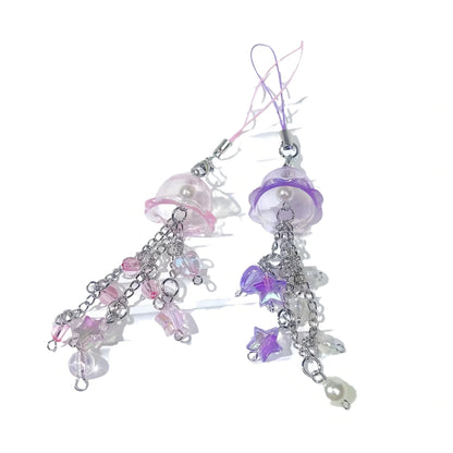 Purple Pink Jellyfish Key Chain Wind Chimes Star Heart Beaded Keyring for Phone Camera Earphone Case Charm Pendant Keycord