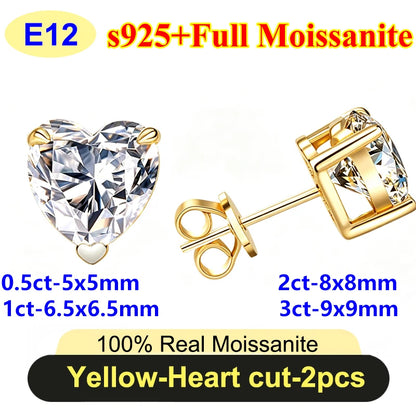 PureNew 0.5-3ct Classic Full Moissanite Earrings For Women S925 Silver Plated 18k Gold D Color VVS1 Women's Moissanite Earrings