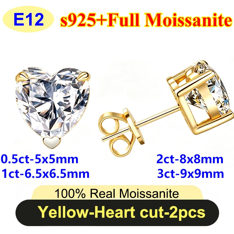 PureNew 0.5-3ct Classic Full Moissanite Earrings For Women S925 Silver Plated 18k Gold D Color VVS1 Women's Moissanite Earrings