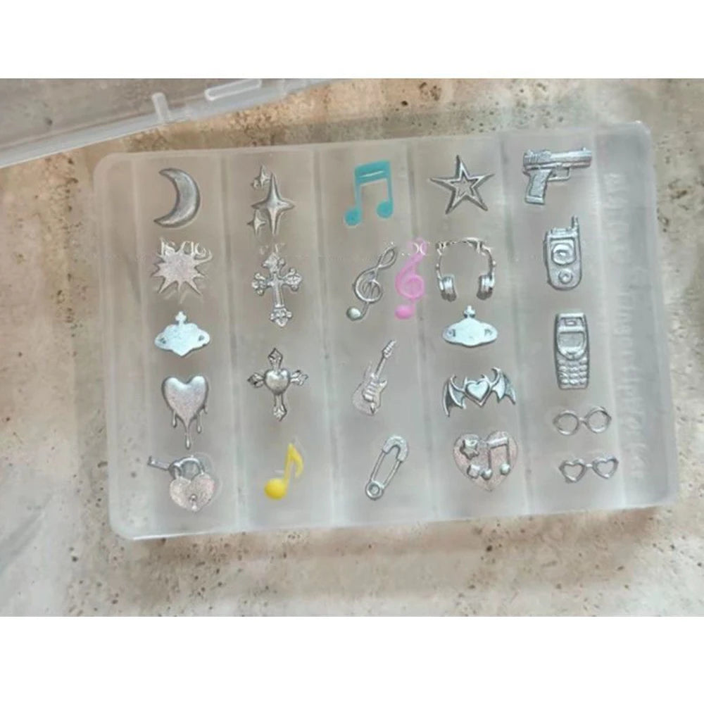 Music Phone Stars Nail Mold Sweet Cool Punk 3D Silicone Mold Plate Templates For Nails Charms Crafts Transparent Mold Decor