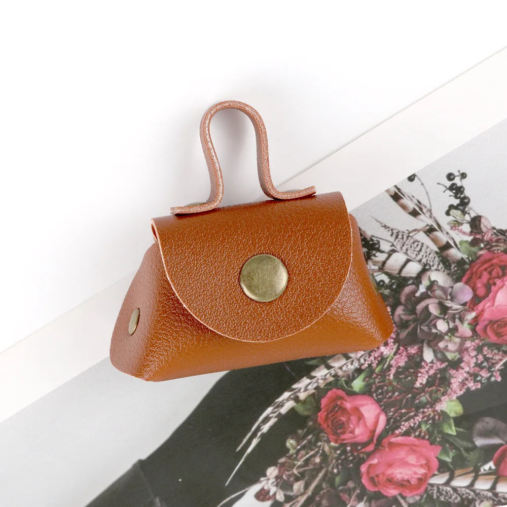 LATS Retro Cute Small Leather Bag Long Necklace for Women Fashion Sweater Chain Neck Hanging Jewelry Versatile Accessory Gift