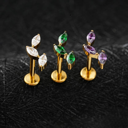 Right Grand ASTM F136 Titanium Triple Marquise Labret Stud 16G CZ Cluster Climber Cartilage Earring Tragus Helix Ear Piercing