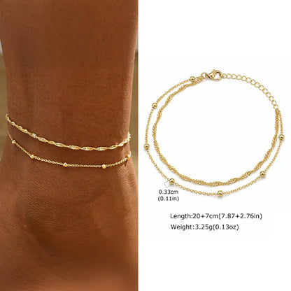 Waterproof Layered Anklet Bracelet for Women, Adjustable Gold Plated with Zirconia Stainless Steel Link Foot Chain Jewelry