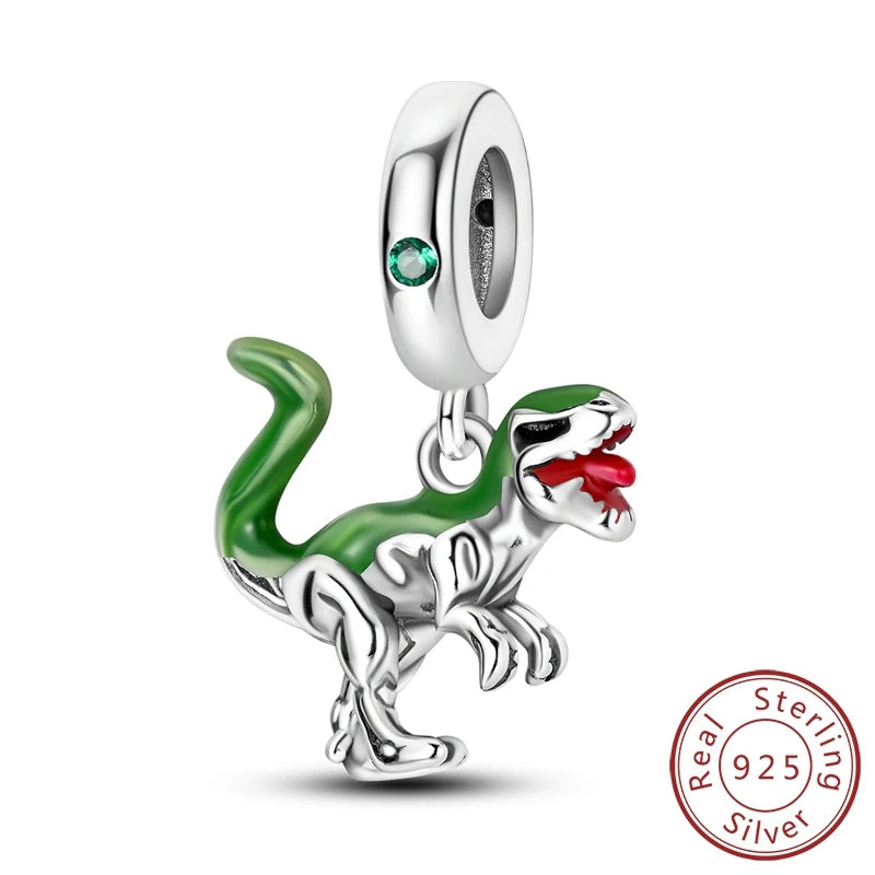 MULA 925 Sterling Silver Dinosaur Charms Pendant Beads Fit Original Pan Snake Chain Bracelet DIY For Women Jewelry Gift