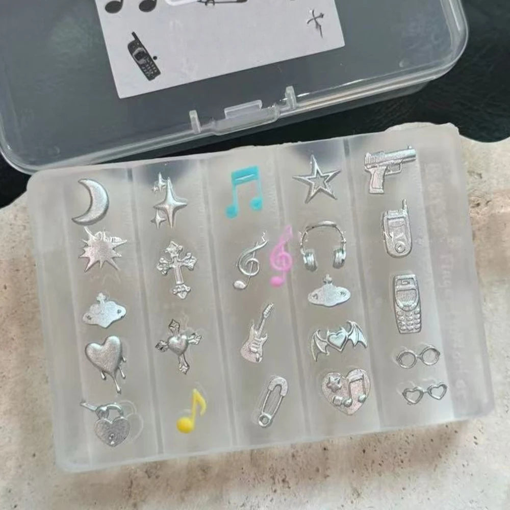 Music Phone Stars Nail Mold Sweet Cool Punk 3D Silicone Mold Plate Templates For Nails Charms Crafts Transparent Mold Decor