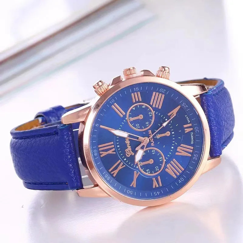 Set of 12 Pieces Fashionable Quartz Watch for Women, Candy Color Roman Numbers, Casual Style, Without Watch Box
