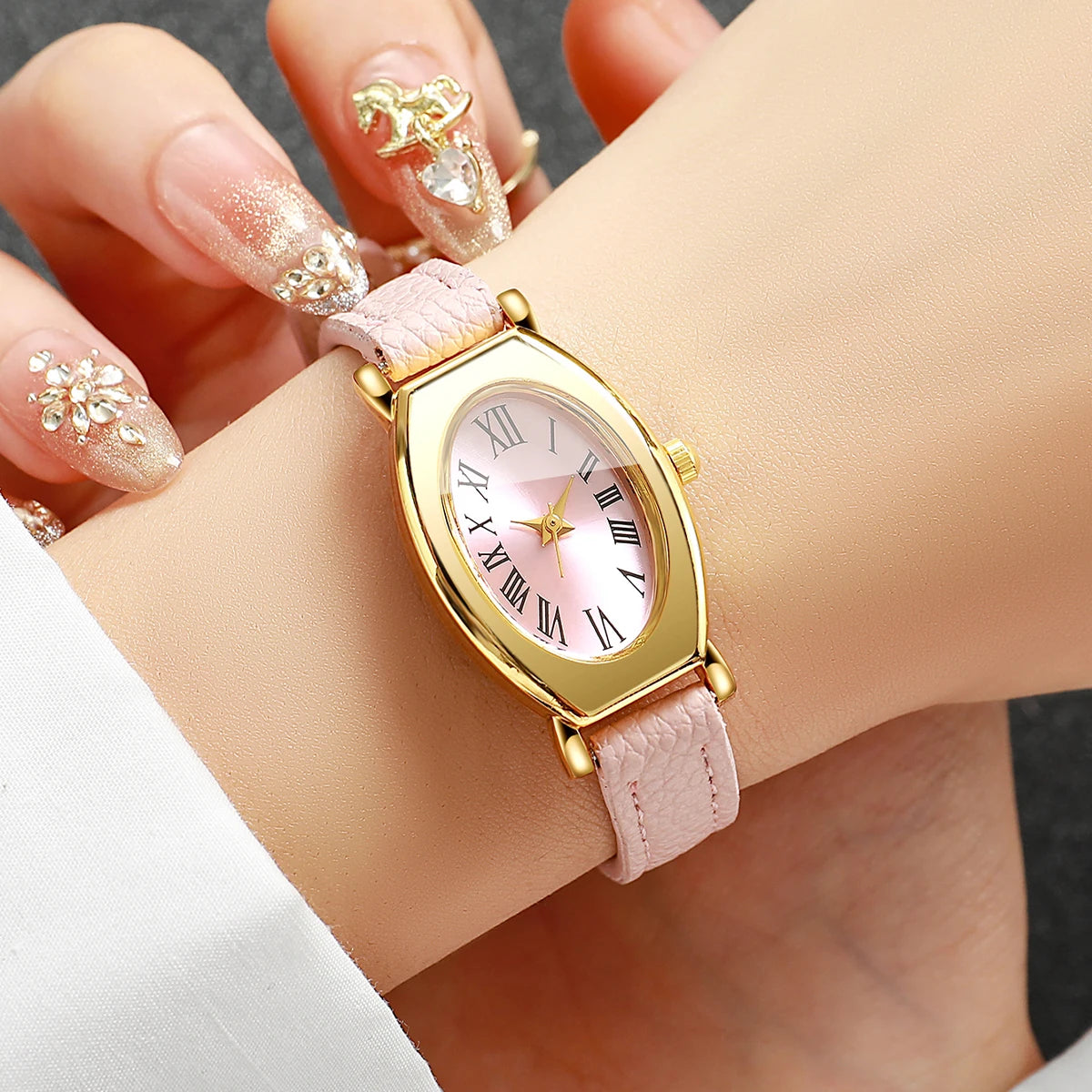Fashion Roma Dial Women Watches Casual Pink Leather Strap Ladies Dress Wristwatches Clock Gift Relogio Feminino (Without Box)