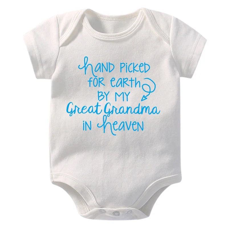 Hand Picked For Earth By My Great Grandma In Heaven Baby Summer Bodysuits Cotton Newborn Jumpsuit Short Sleeve Body Baby Outfits