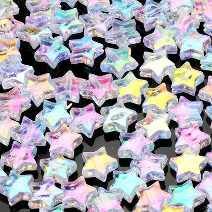 50pcs Transparent AB Color Five-pointed Star Acrylic Beads Loose Spacer Beads for Jewelry Making DIY Craft