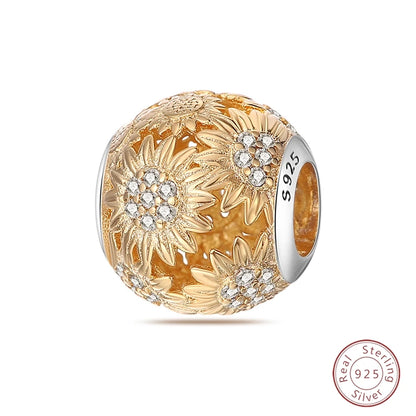 Spring Day 925 Sterling Silver Sunflower Azalea Peony Butterfly Flower Charms Beads Fit 3mm Bracelets DIY Fine Jewelry Making