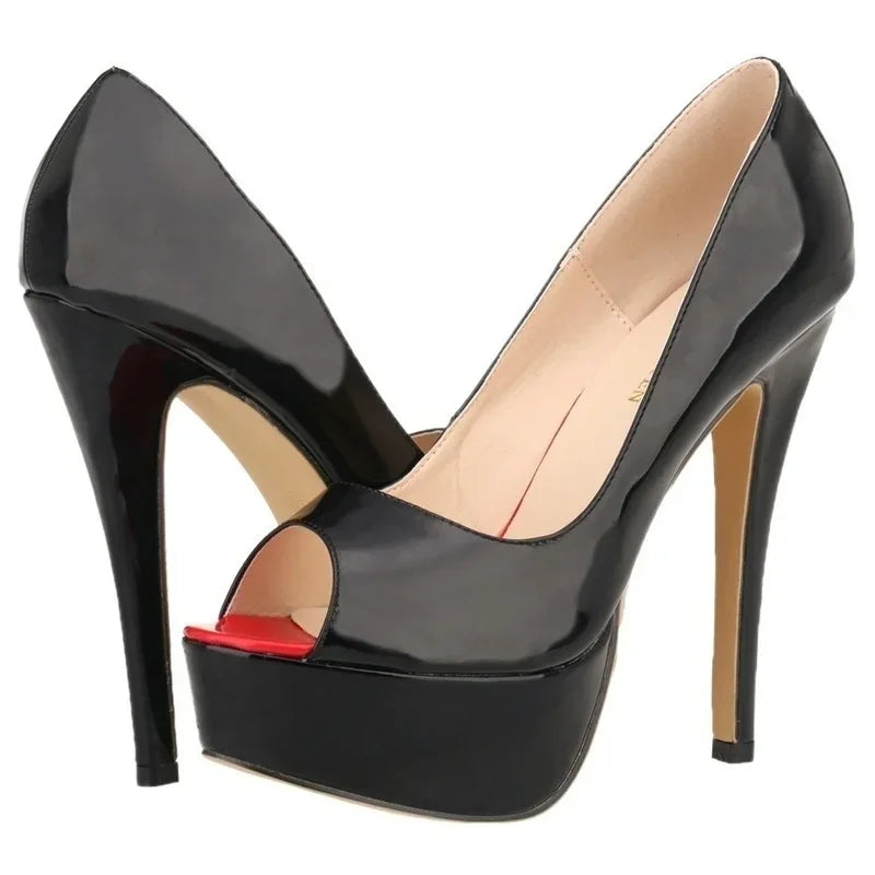 Women's Black Peep-Toe Platform Pumps