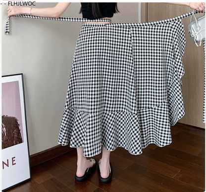 2025 Chic Korea Clothes Summer Women Cute Sweet GIrl Floral Robe Holiday Date High Waist Retro Vintage One-Piece Lace-Up Skirts