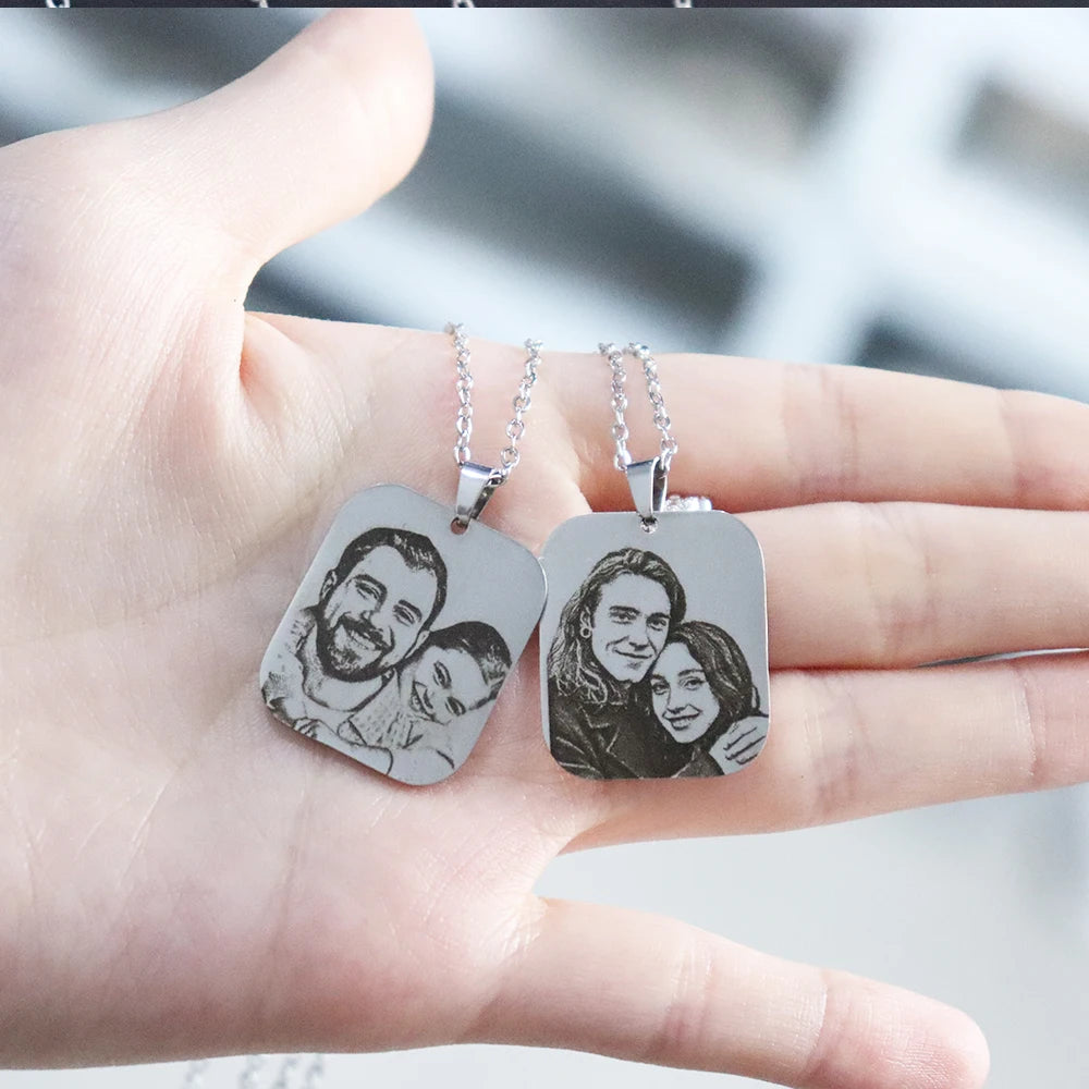 10*20mm Custom Engraved Photo Pendant Necklace For Man Woman Stainless Steel Personalized Image Portrait Couples Necklace Gift