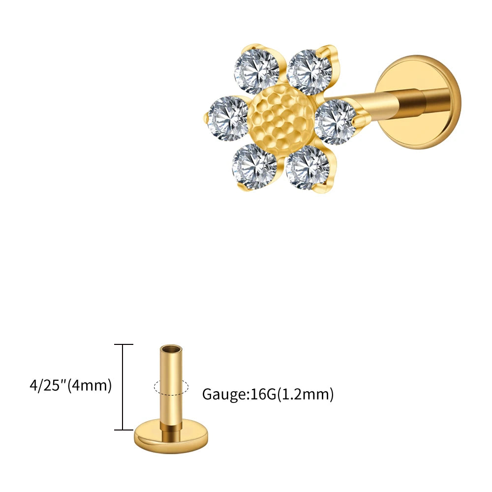 Right Grand ASTM F136 Titanium 16G Mini Sunflower Cartilage Earring Dainty Flower CZ Helix Conch Earlobe Piercing Labret Stud
