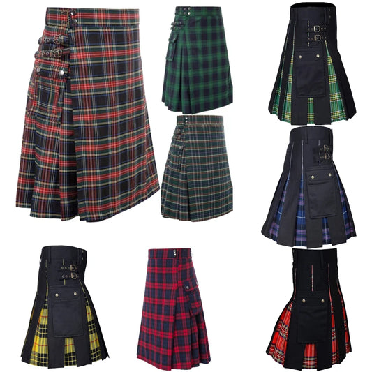 Plaid Buckle-Detail Pleated Skirt in Style Options