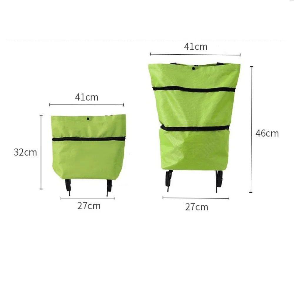 2-in-1 Foldable Portable Rolling Handbag Shopping Cart with Waterproof Feature Shopping Bag Trolley and Wheels for Easy Shopping