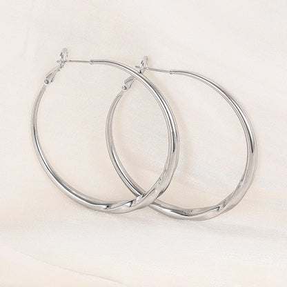 Huitan Trendy Simple Style Silver Color/Gold Color Big Hoop Circle Earrings For Women Wedding Daily Party Versatile Accessories