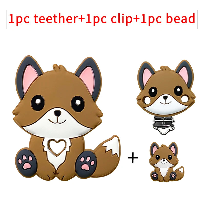 1/3/10pcs New Silicone Teether Cartoon  Squirrel Head Animal Food Grade DIY Baby Teething Teether Toy Accessories Ring