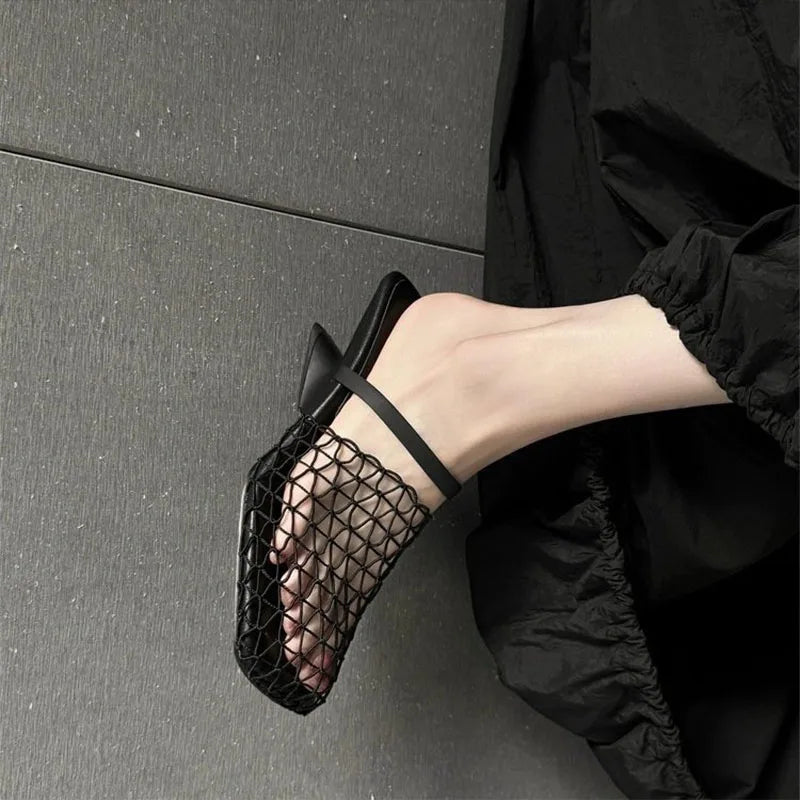Women's Cutout Mesh Heeled Mules