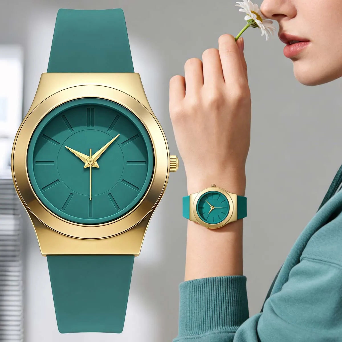 Women Minimalist Quartz Watch Soft Silicone Strap Gold Alloy Case Simple Line Dial Casual Ladies Watches