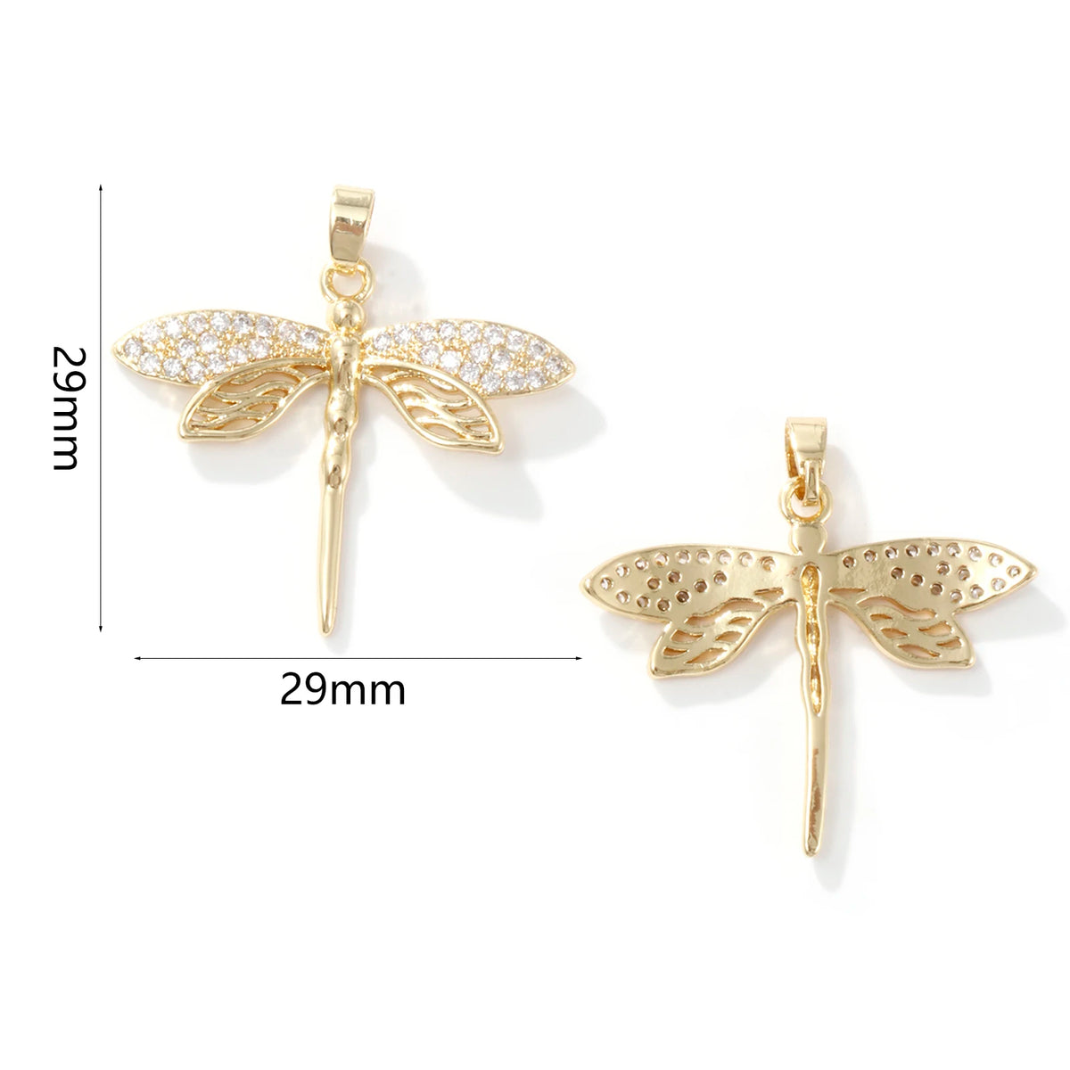 2PCs Brass Insect Pendant For Necklace Making 18K Gold Plated Micro Pave Clear Cubic Zirconia Dragonfly Charms DIY 29mmx29mm