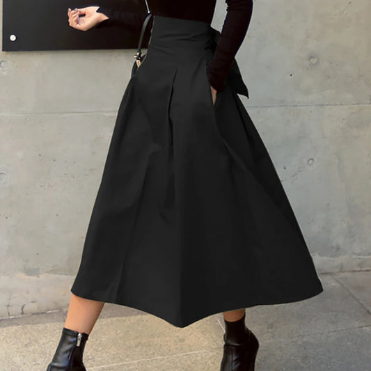 Women's Tie-Waist A-Line Long Skirt