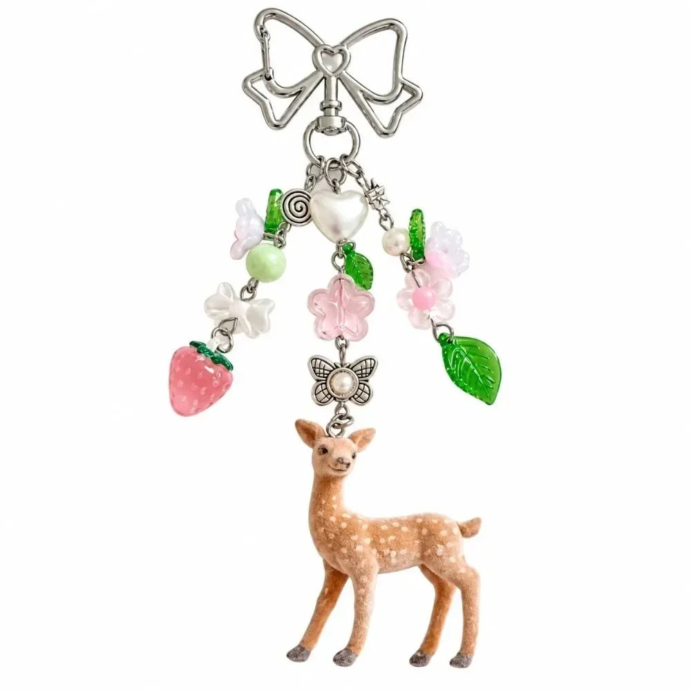Cute Portable Deer Keychain 11.5cm Length Korean Style Phone Charms Handmade DIY Bead Case