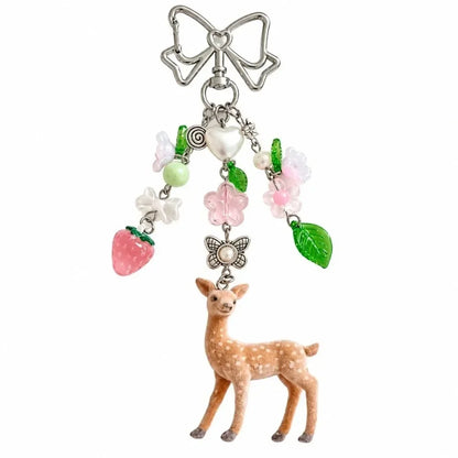 Cute Portable Deer Keychain 11.5cm Length Korean Style Phone Charms Handmade DIY Bead Case
