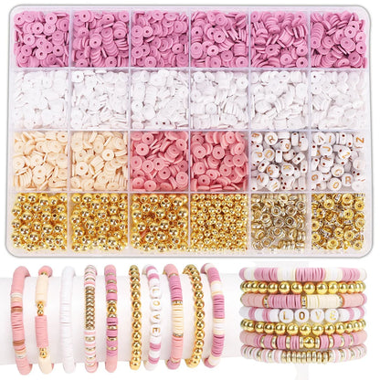 1900+PCS DIY Clay Beads Bracelet Making Kit - Friendship Jewelry with Golden Letter Beads for Women & - Perfect Birthday Gifts