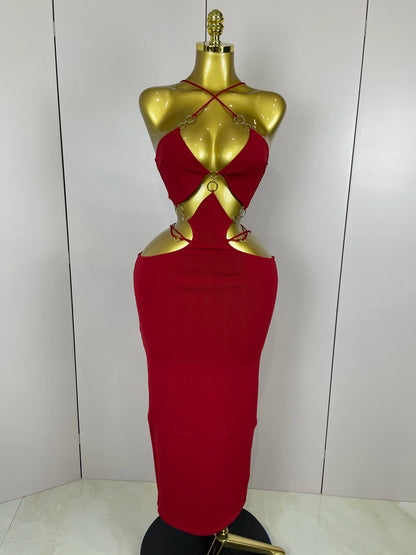 Sexy Halter Hollow Out  Sleeveless Black Red Bodycon Long Bandage Dress 2025 Women Celebate Elegant Luxury Birthday Club Dress