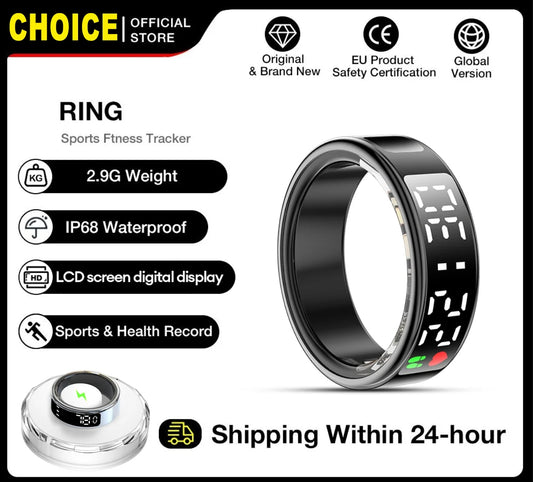 For Smart Ring Hd Screen Tiktok Control 5ATM Waterproof for  Smartring for Women Men Rings Heart Rate Monitor Newest Version R13