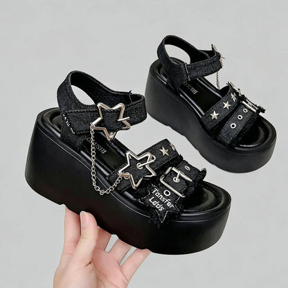 2026 Summer Women's Gothic Chunky Platform Wedges Sandals Chain Street Cool Slide Sandals Women Shoes Walking Comfy