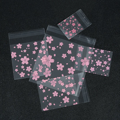 100pcs/lot Sakura Transparent Self Sealing Bag Pink Flower Pattern Plastic Bag Candy Cookie Storage Bag Jewelry Packaging Bag