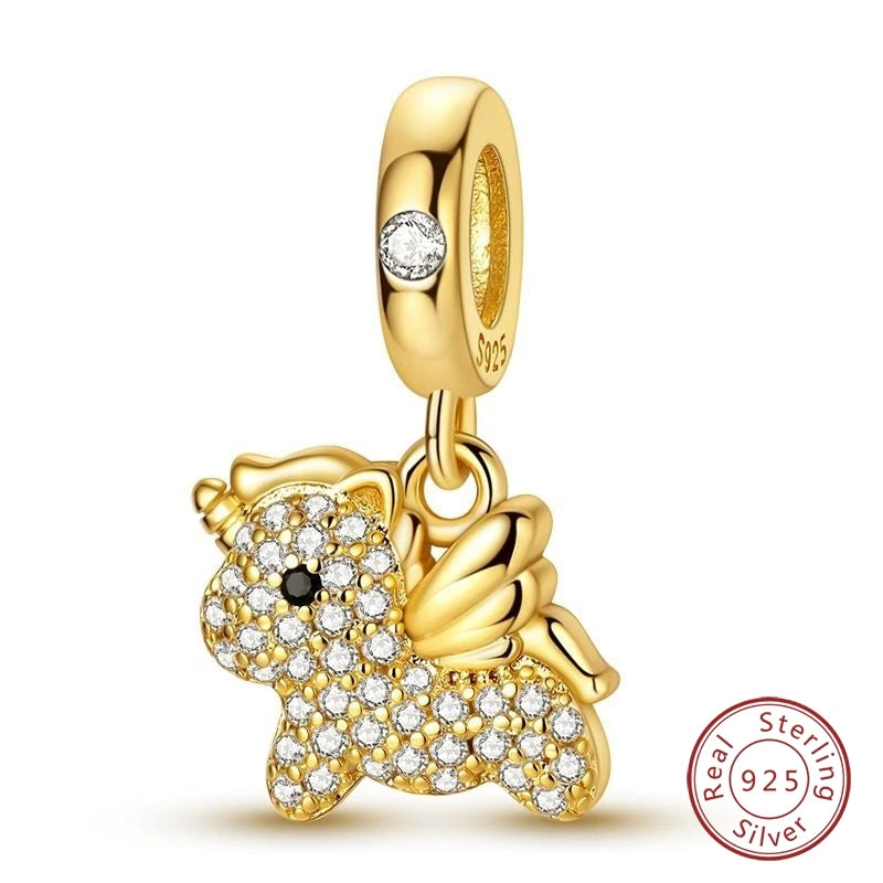Hot Sales 925 Sterling Silver Golden Series Charms Leopard Little Bear Starfish Bow Bead Fit Original Bracelet DIY Women Jewelry