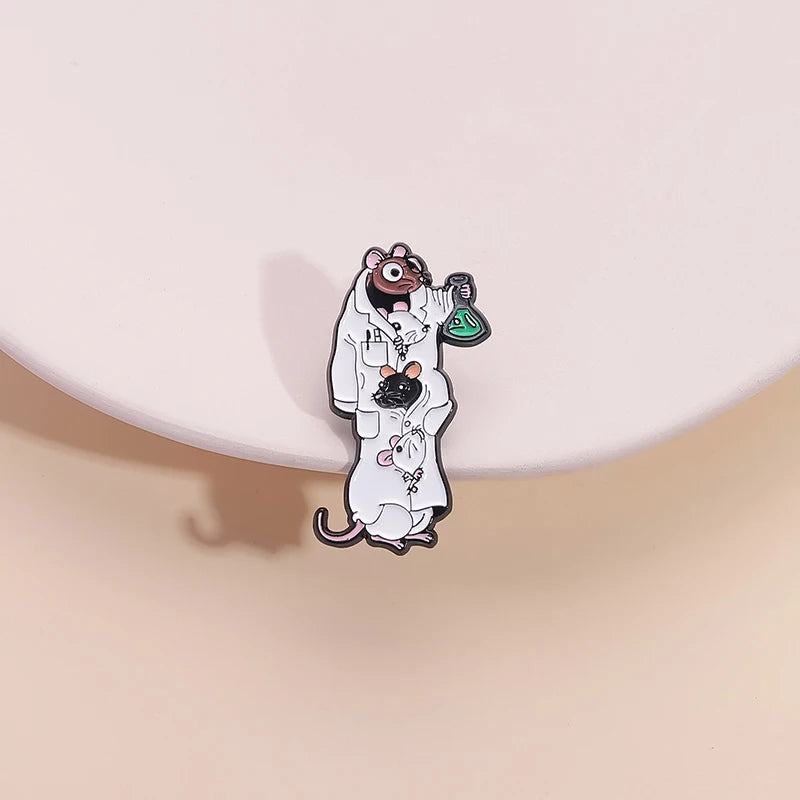 Cartoon Science Lab Mouse Enamel Pin Chemistry Laboratory Scientist Pharmacist Brooch Lapel Badge Jewelry Gift For Students