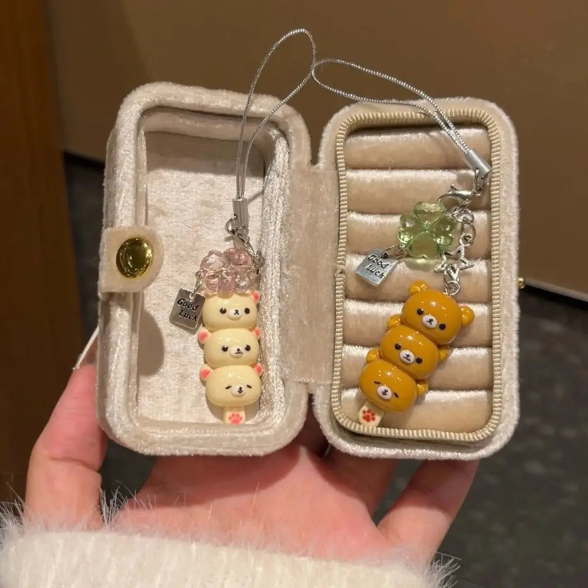 Cute Bear Phone Charms Pendant Kawaii Anime Keychain Accessories for Keys Schoolbag IPhone17 Pro Max Airpods Ins Korean Style