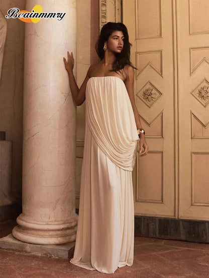 Women's Strapless Draped Maxi Dress