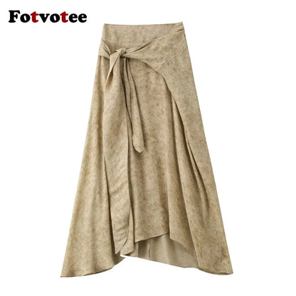 FOTVOTEE Tie Dye Irregular Skirt Women High Waist Tie Slimming Drape Long Skirt Boho Beach Vintage Temperament A Line Skirts